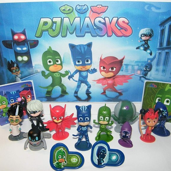 PJ Masks Deluxe Figure Set of 14 Toy Kit with 10 Figures, 2 Stickers, 2 Rings - Picture 1 of 7